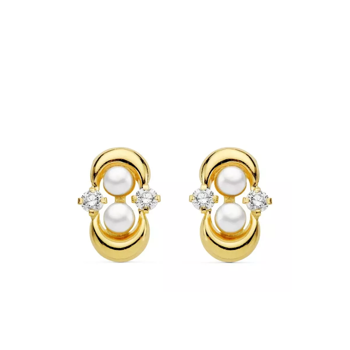 18K PENDIENTES ORO AMARILLO COMUNION PERLA Y CIRCONITA CIERRE CATALAN 1