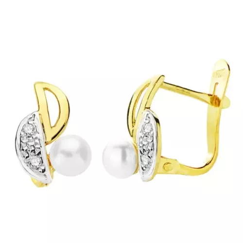 18K PENDIENTES BICOLOR PERLA 11X6 MM CIERRE CATALAN 1