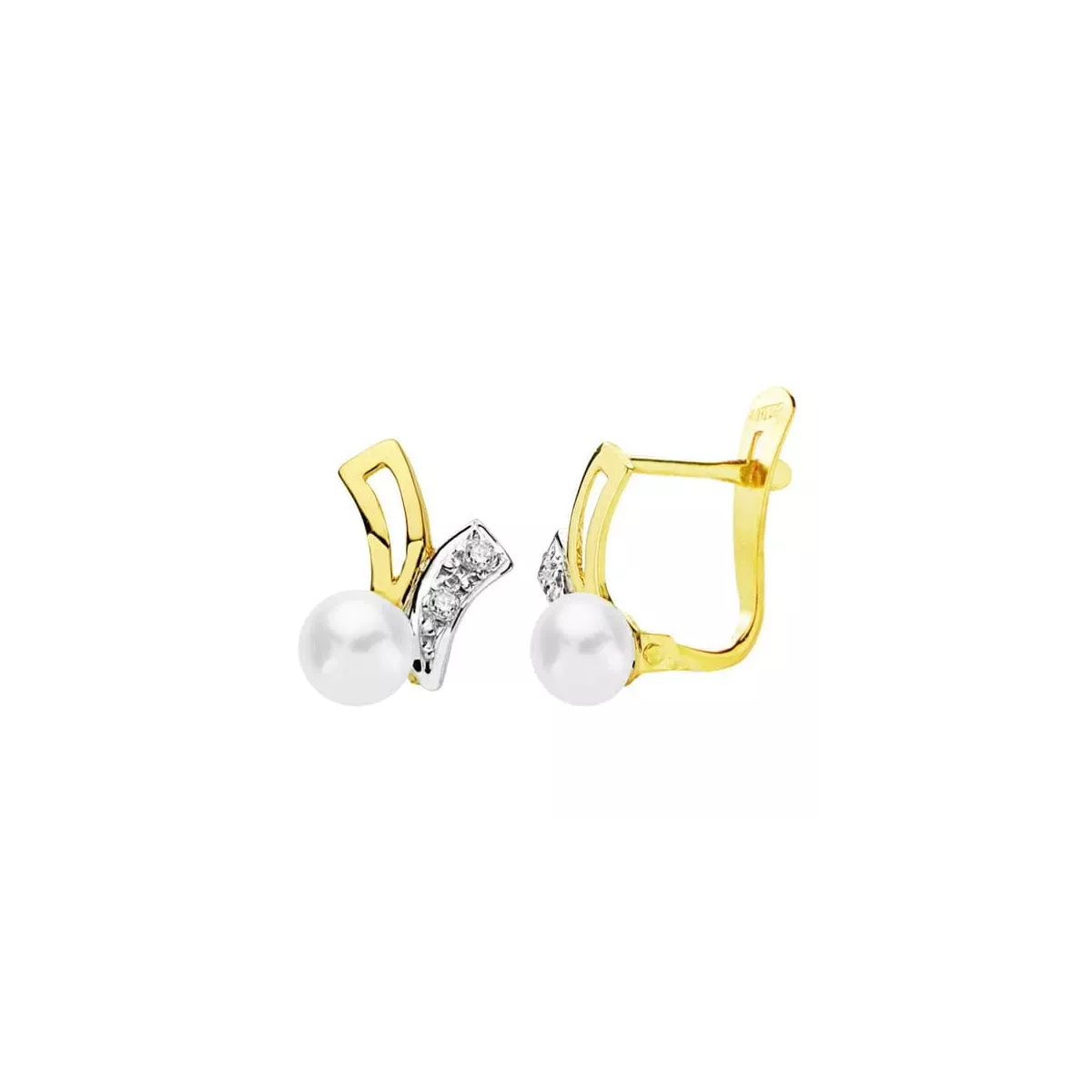 18K PENDIENTES BICOLOR PERLA 11X8 MM CIERRE CATALAN 1