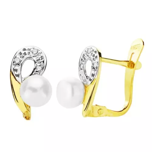 18K PENDIENTES BICOLOR PERLA 10X6 MM CIERRE CATALAN 1