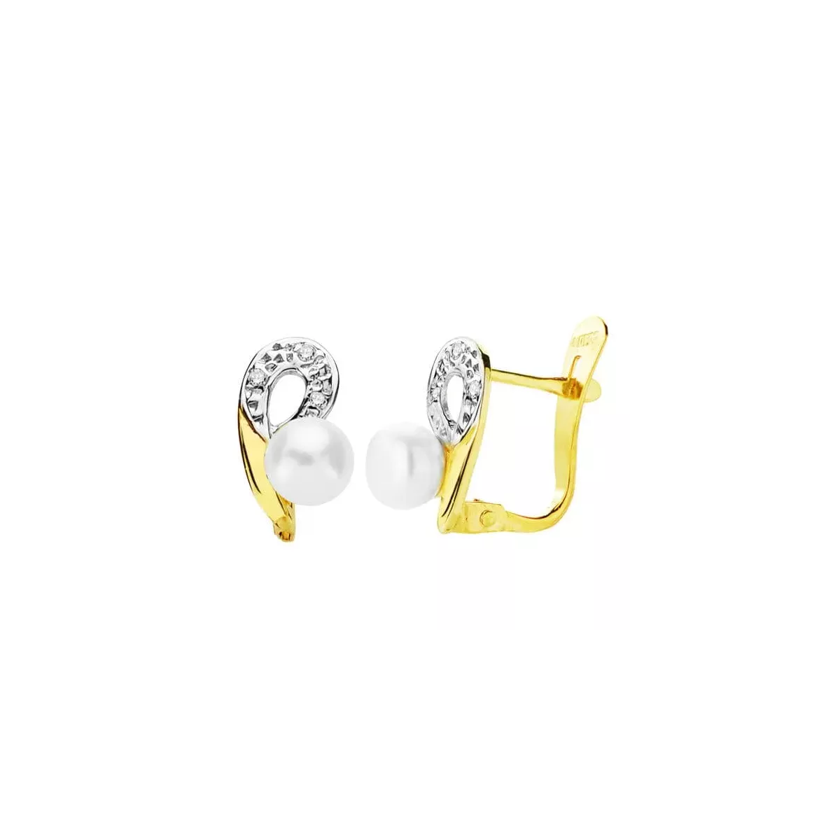 18K PENDIENTES BICOLOR PERLA 10X6 MM CIERRE CATALAN 1