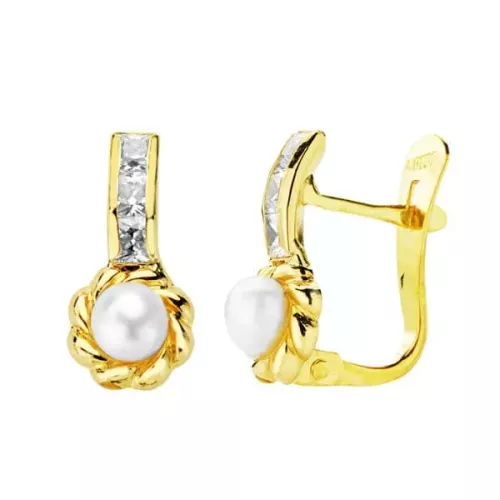18K PENDIENTES ORO AMARILLO PERLA 12X5 MM CIERRE CATALAN 1