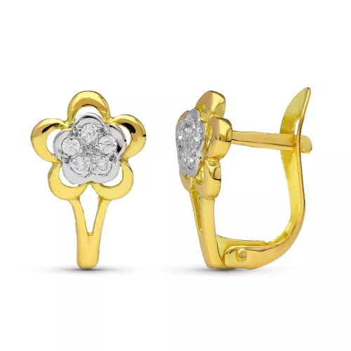 18K PENDIENTES ORO BICOLOR FLOR 12X8 MM CIERRE CATALAN 1