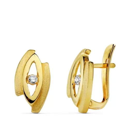 18K PENDIENTES ORO AMARILLO CIRCONITA 13X7 MM CIERRE CATALAN 2