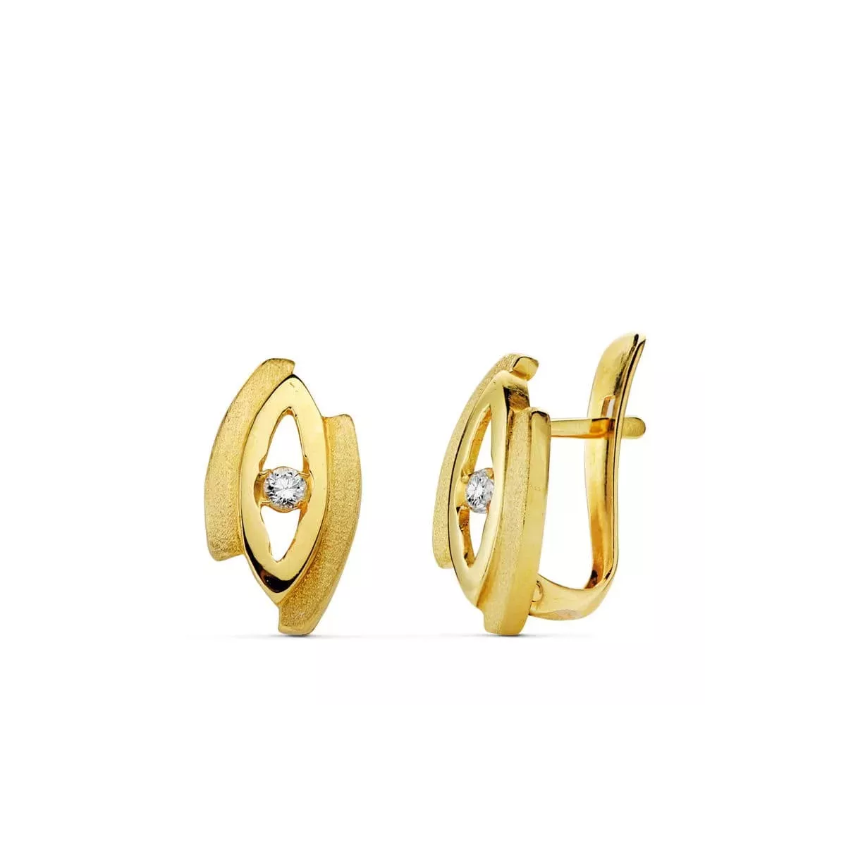18K PENDIENTES ORO AMARILLO CIRCONITA 13X7 MM CIERRE CATALAN 2