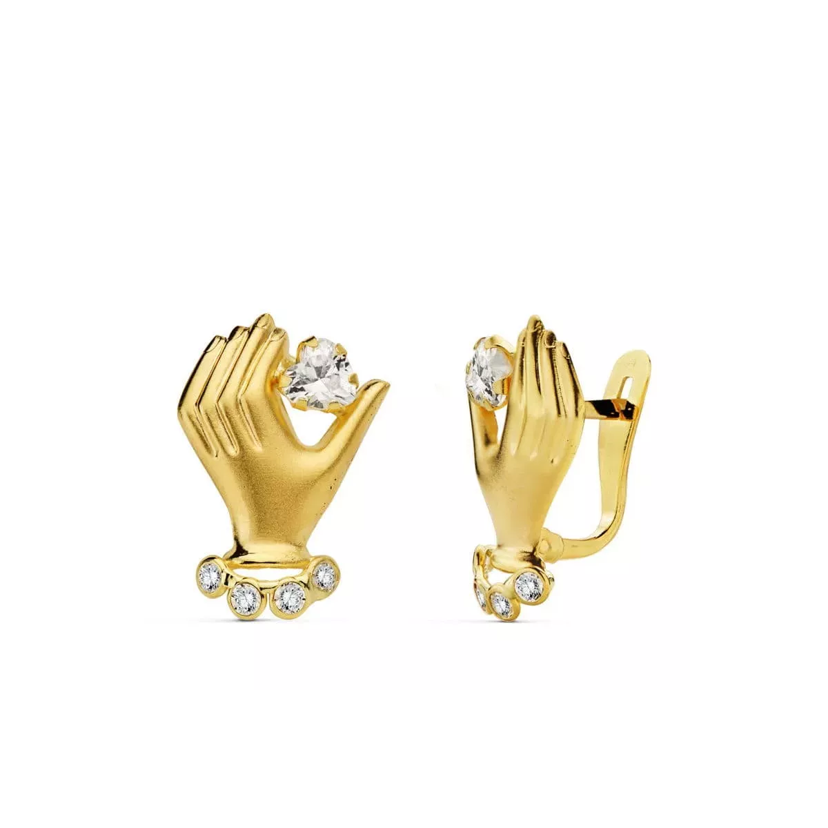 18K PENDIENTES ORO AMARILLO MANO Y CIRCONITA 17X11 MM CIERRE CATALAN 1