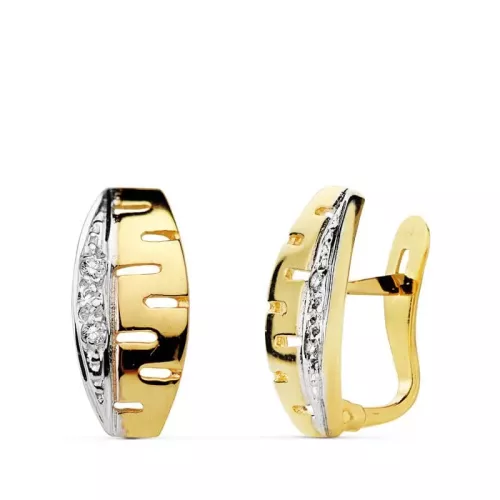 18K PENDIENTES BICOLOR CIRCONITA 13X6 MM CIERRE CATALAN 2