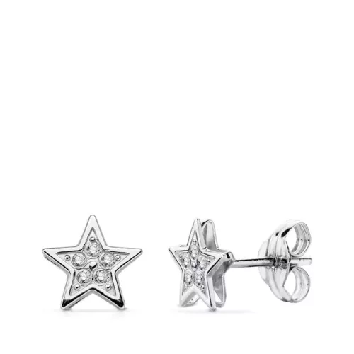 18K PENDIENTES ORO BLANCO ESTRELLA 6.5X6.5 MM CIERRE PRESION 0