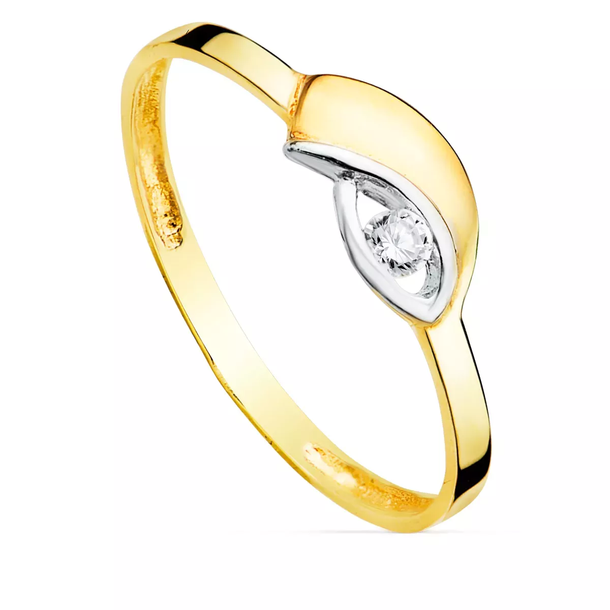 9K SORTIJA ORO BICOLOR MOTIVO HOJA CON CIRCONITA. ANCHO: 5 MM 0