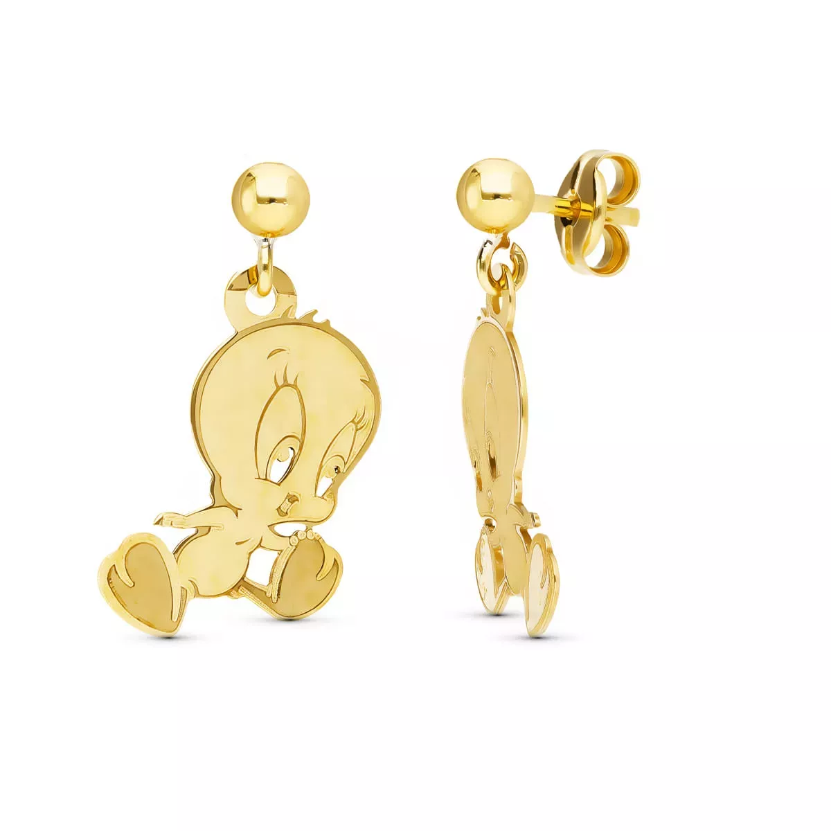 18K PENDIENTES ORO AMARILLO BOLA LISA 2.50 MM PIOLIN SALTANDO 17X10 MM CIERRE PRESION 1