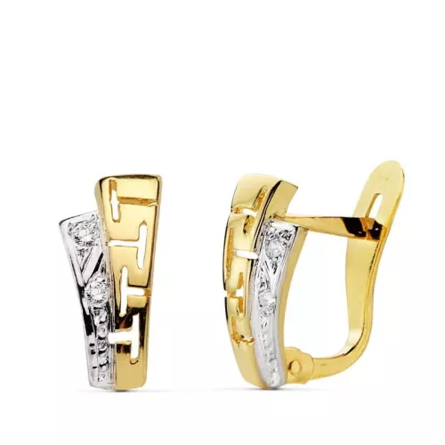 18K PENDIENTES BICOLOR CIRCONITA 11X5 MM CIERRE CATALAN 1