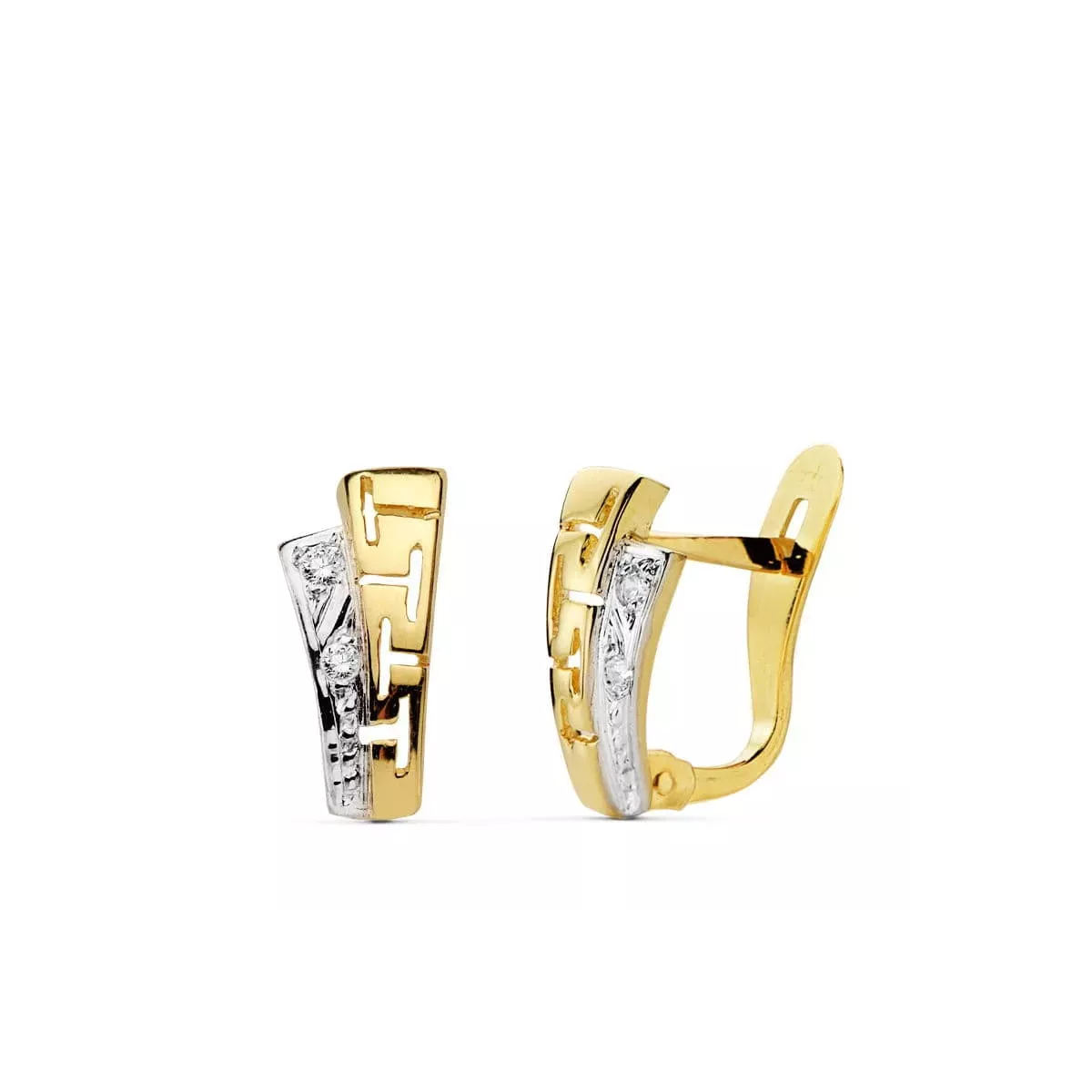 18K PENDIENTES BICOLOR CIRCONITA 11X5 MM CIERRE CATALAN 1