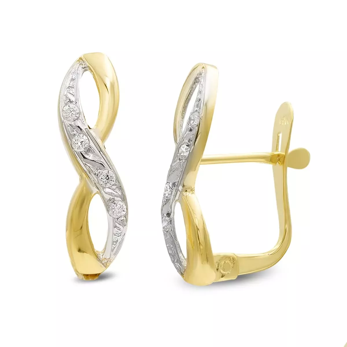 18K PENDIENTES ORO BICOLOR CIRCONITA 17X6 MM CIERRE CATALAN 1