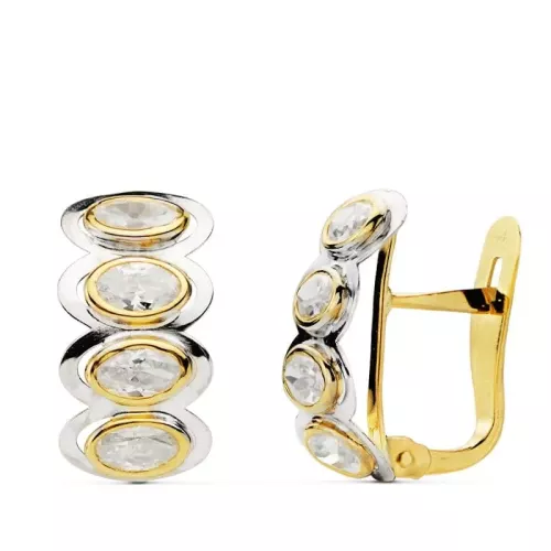 18K PENDIENTES PIEDRAS OVAL BICOLOR 15X8 MM CIERRE CATALAN 2