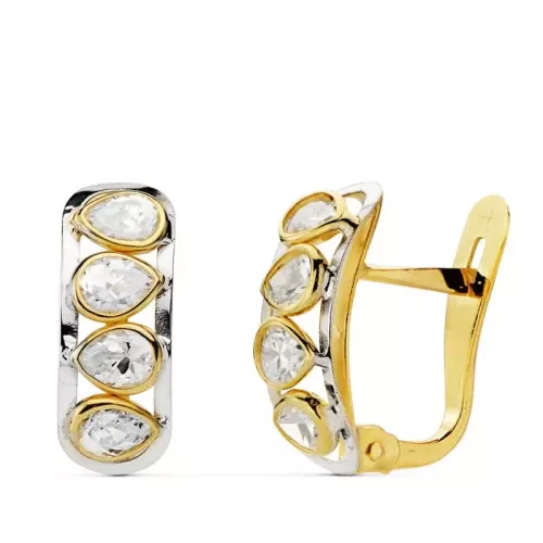 18K PENDIENTES PIEDRAS PERA BICOLOR 14X5 MM CIERRE CATALAN 1
