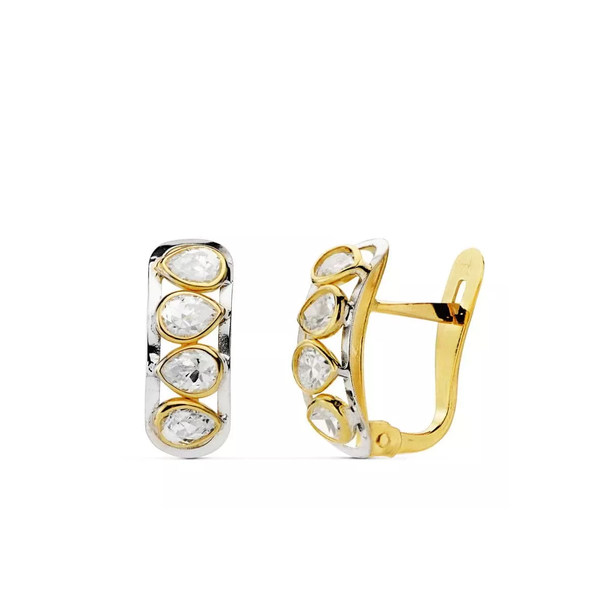 18K PENDIENTES PIEDRAS PERA BICOLOR 14X5 MM CIERRE CATALAN 1