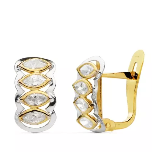 18K PENDIENTES BICOLOR CIRCONITA 12X7 MM CIERRE CATALAN 1