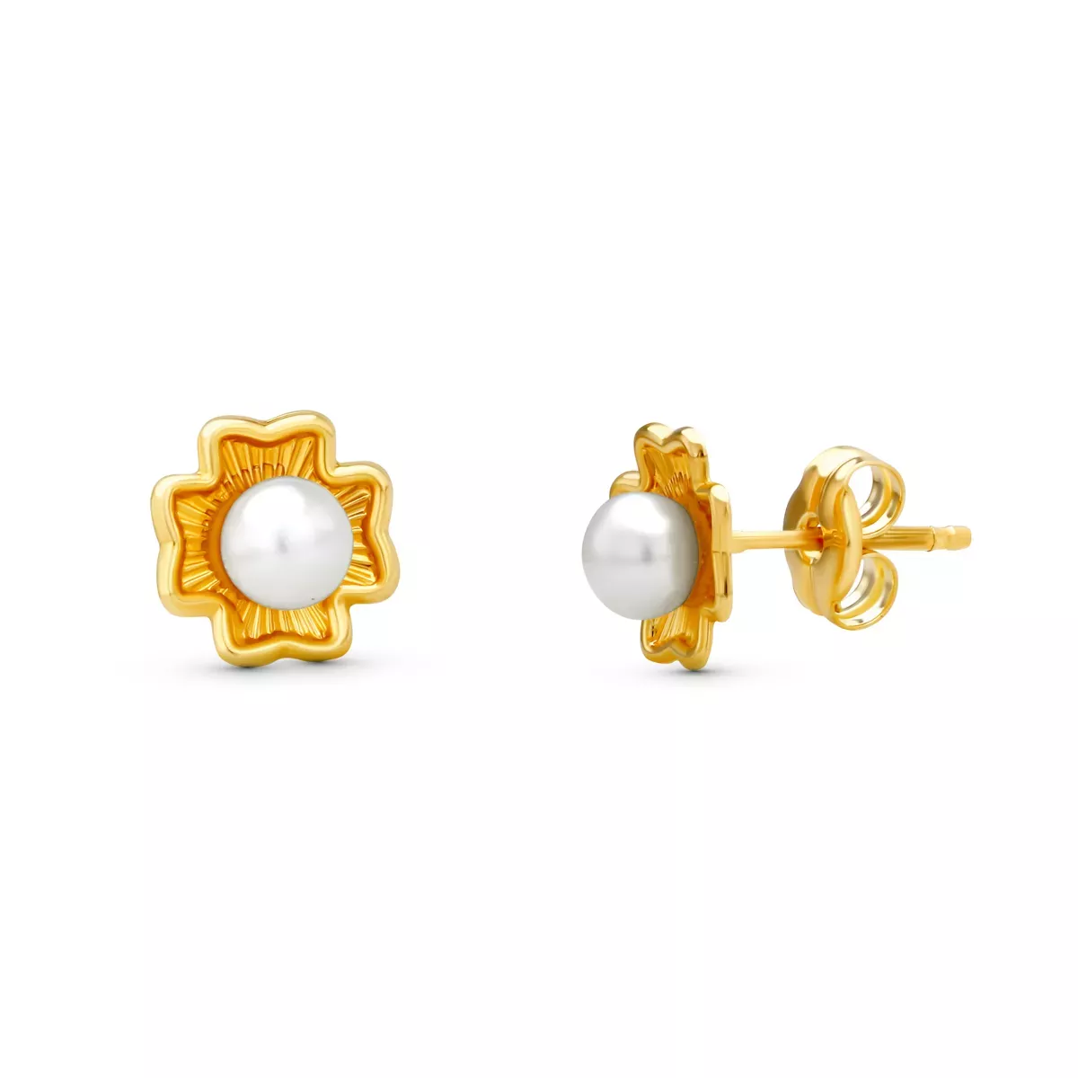18K PENDIENTES ORO AMARILLO TREBOL PERLA 7X7 MM CIERRE PRESION 0