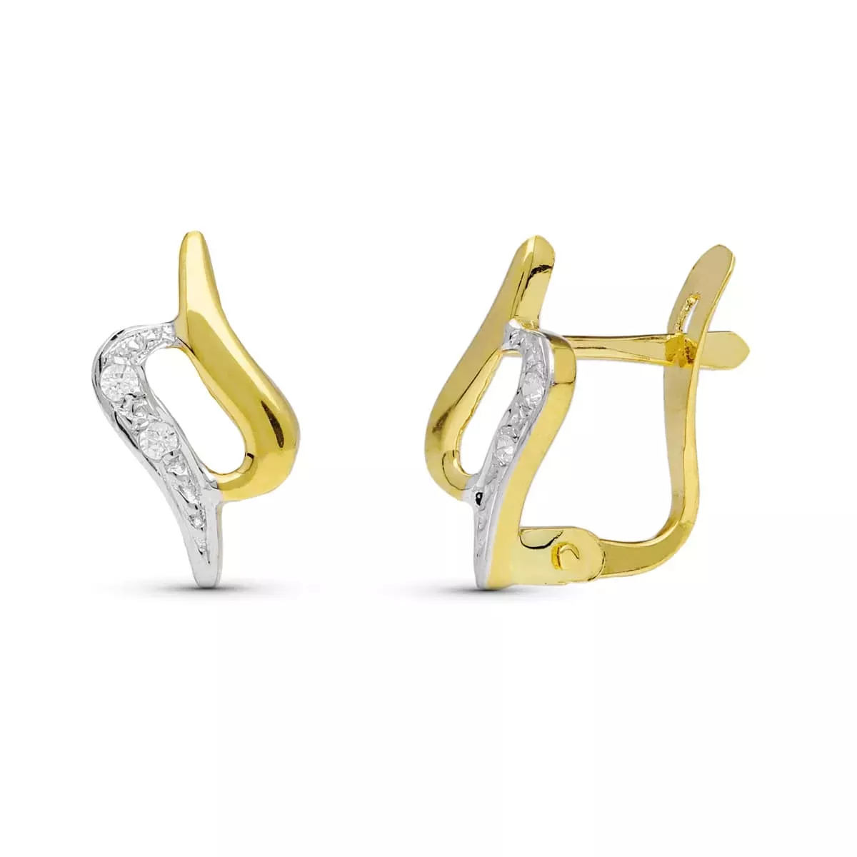 18K PENDIENTES BICOLOR CIRCONITA 11X7 MM CIERRE CATALAN 1