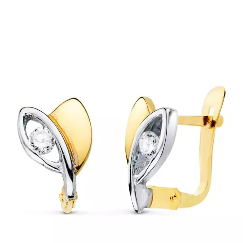 18K PENDIENTES ORO BICOLOR CON CIRCONITA 9X6 MM CIERRE CATALAN 1,21gr