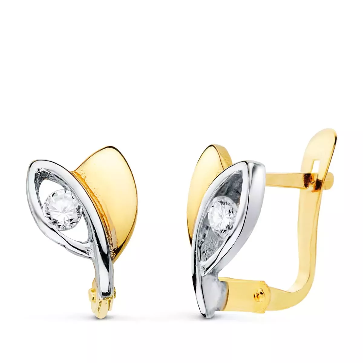 18K PENDIENTES ORO BICOLOR CON CIRCONITA 9X6 MM CIERRE CATALAN 1