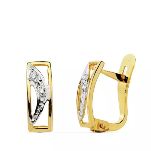 18K PENDIENTES BICOLOR CIRCONITA 10X4 MM CIERRE CATALAN 1