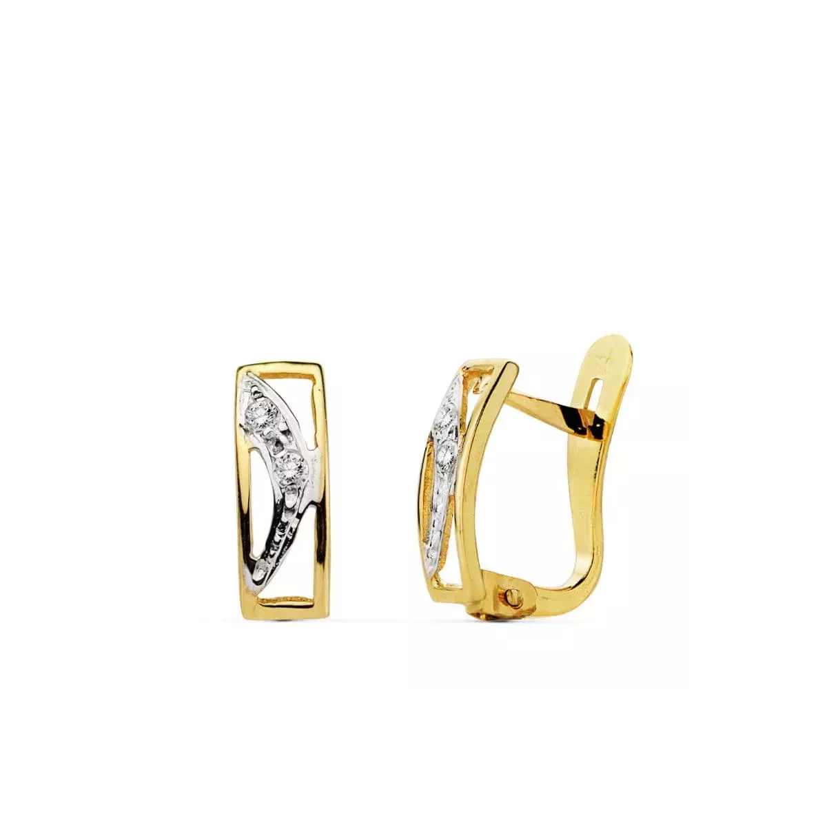 18K PENDIENTES BICOLOR CIRCONITA 10X4 MM CIERRE CATALAN 1