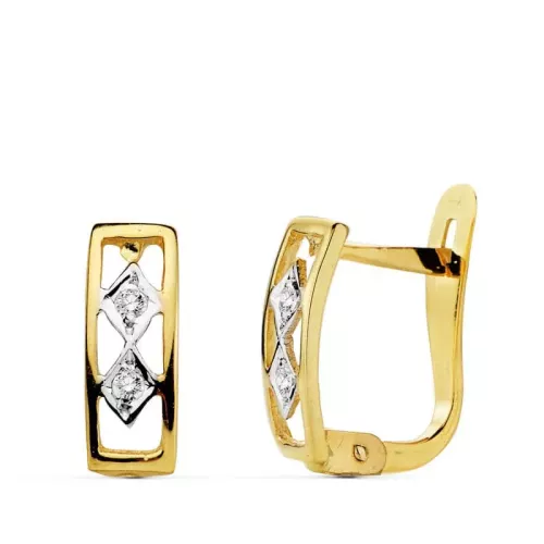 18K PENDIENTES BICOLOR CIRCONITA 10X3 MM CIERRE CATALAN 1