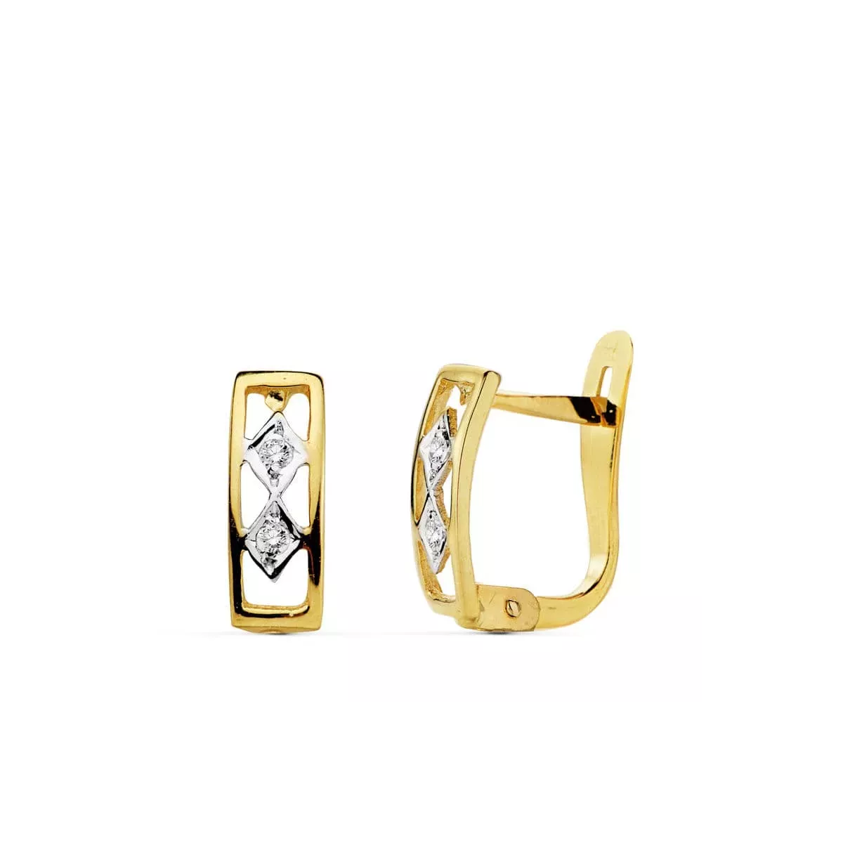 18K PENDIENTES BICOLOR CIRCONITA 10X3 MM CIERRE CATALAN 1