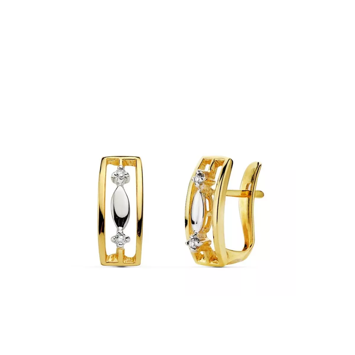 18K PENDIENTES BICOLOR CIRCONITA 13X5 MM CIERRE CATALAN 2