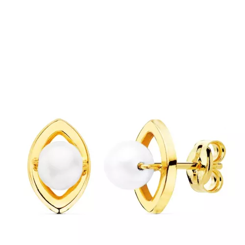 18K PENDIENTES ORO AMARILLO PERLA ROMBO. 10X7 MM CIERRE PRESION 0,79gr