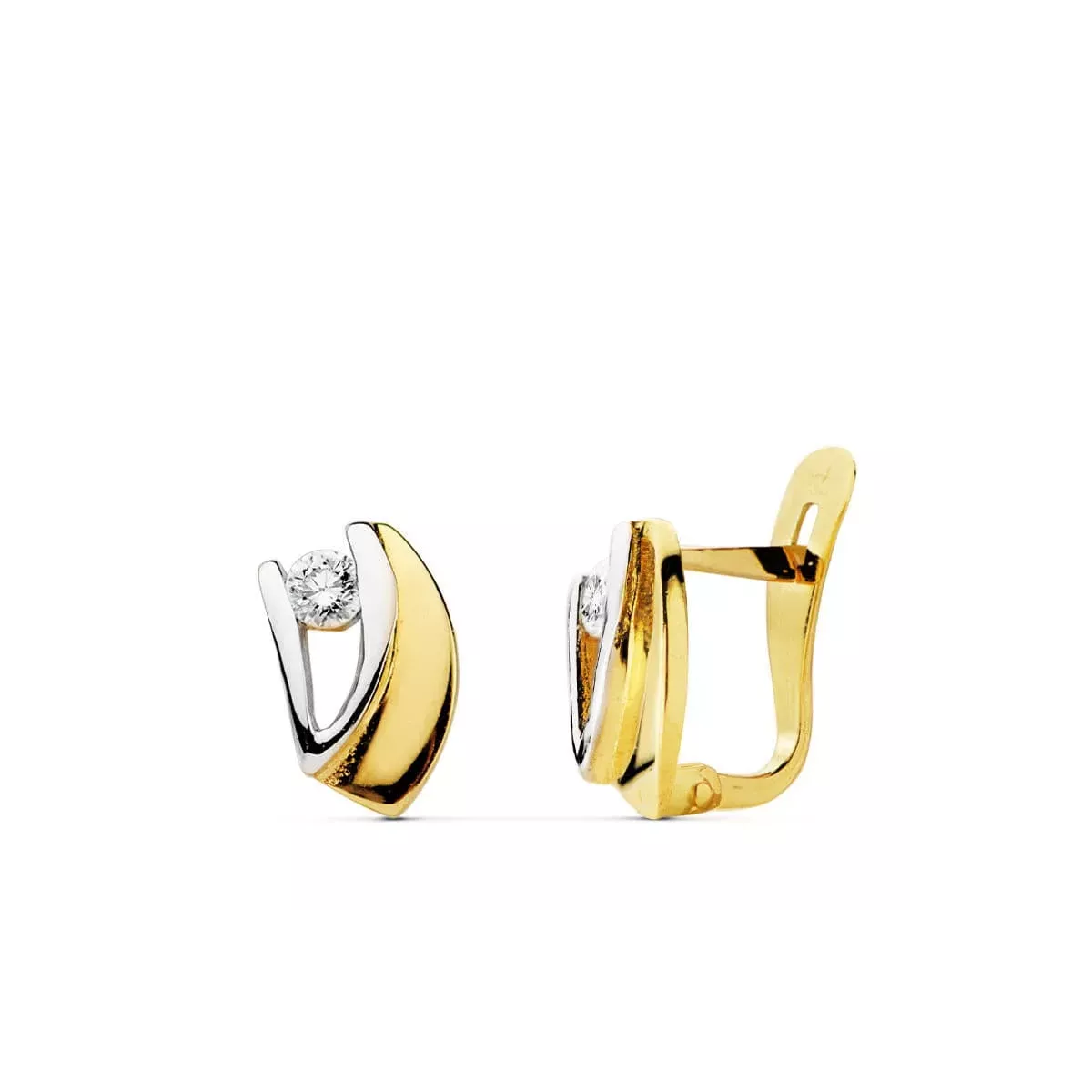 18K PENDIENTES BICOLOR CIRCONITA 9X5 MM CIERRE CATALAN 1