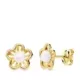 18K PENDIENTES ORO AMARILLO FLOR 8X7 MM PERLAS 3MM CIERRE PRESION 0