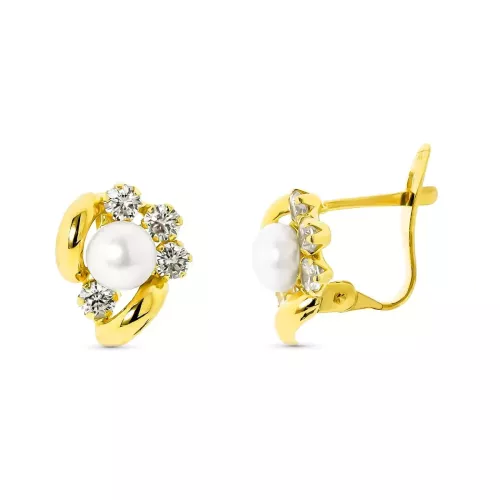 18K PENDIENTES ORO AMARILLO PERLA 5 MM Y CIRCONITA CIERRE CATALAN 1