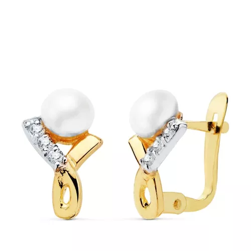 18K PENDIENTES BICOLOR CIRCONITA 11X7 MM CIERRE CATALAN 1