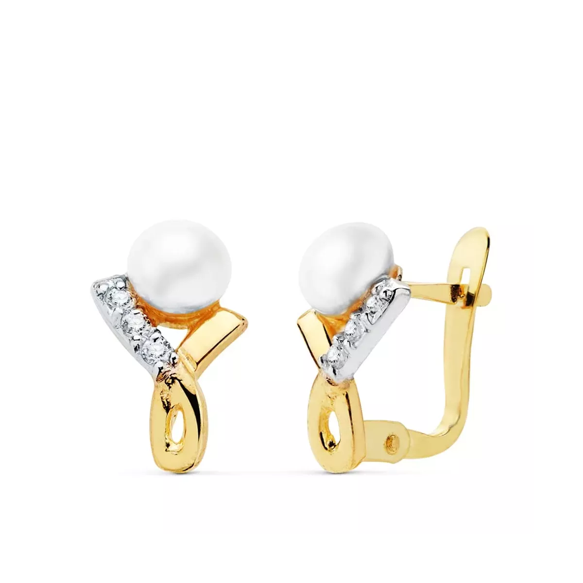 18K PENDIENTES BICOLOR CIRCONITA 11X7 MM CIERRE CATALAN 1