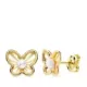 18K PENDIENTES ORO AMARILLO MARIPOSAS 9X7 MM PERLAS 2.5 MM CIERRE PRESION 0