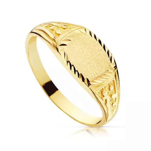 18K SELLO ORO AMARILLO MACIZO CADETE TALLADO. 2
