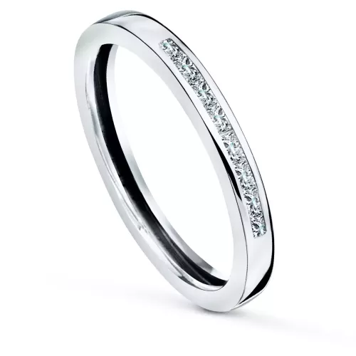 9K SORTIJA ORO BLANCO CON CIRCONITA BAGUETTE EN CARRIL. ANCHO: 2