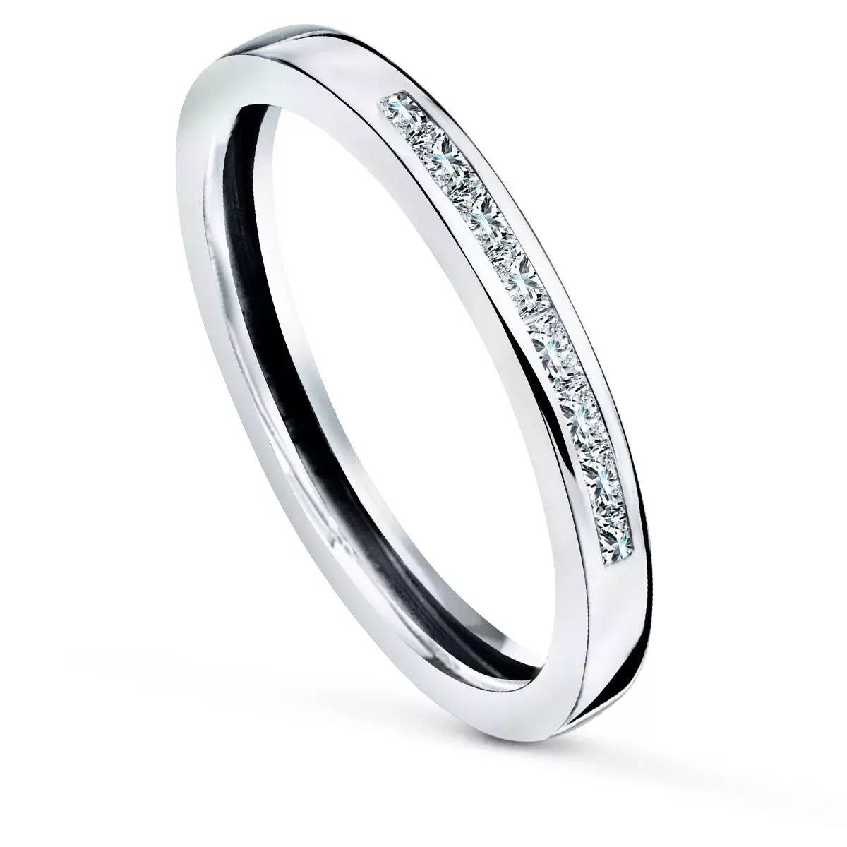 9K SORTIJA ORO BLANCO CON CIRCONITA BAGUETTE EN CARRIL. ANCHO: 2