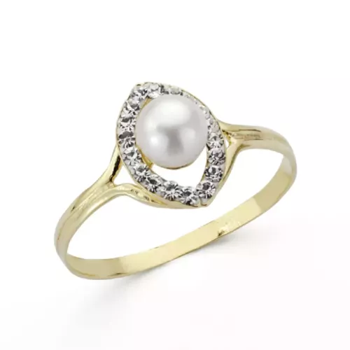 9K SORTIJA ORO AMARILLO OVAL CON PERLA Y CIRCONITAS. ANCHO: 10 MM 0