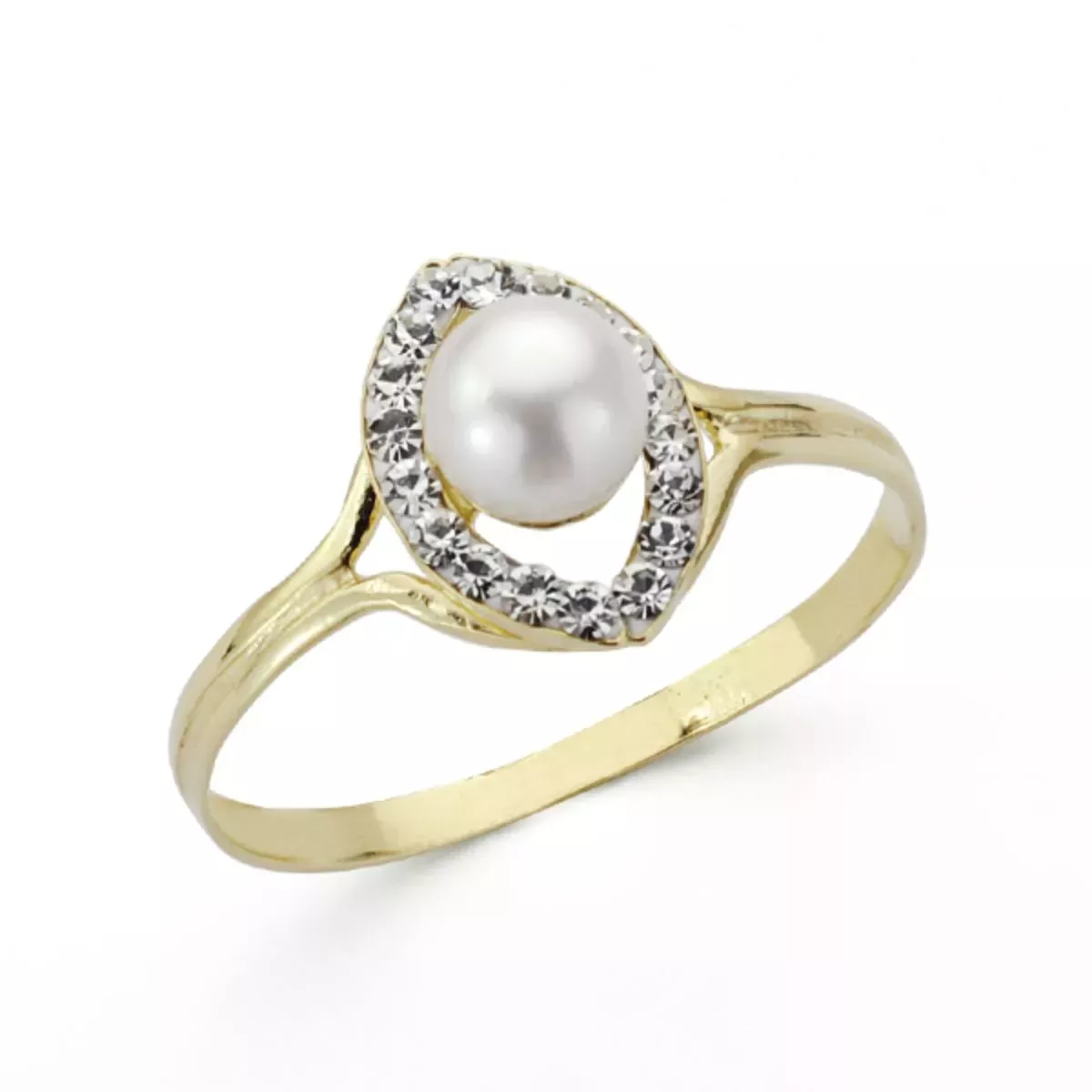 9K SORTIJA ORO AMARILLO OVAL CON PERLA Y CIRCONITAS. ANCHO: 10 MM 0