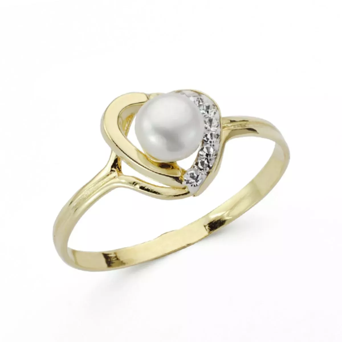 9K SORTIJA ORO AMARILLO CORAZON CON PERLA Y CIRCONITAS. ANCHO: 9