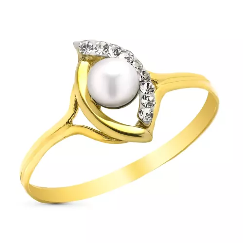 9K SORTIJA ORO AMARILLO CON PERLA Y CIRCONITAS. ANCHO: 11 MM 0