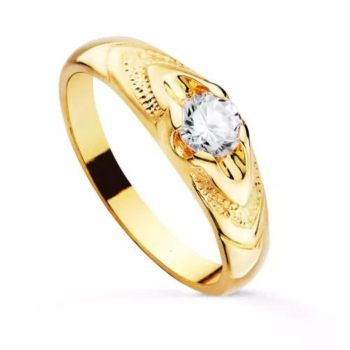 18K SOLITARIO ORO AMARILLO CADETE ANCHO 6 MM CIRCONITA 4 MM SIN FORRAR 2