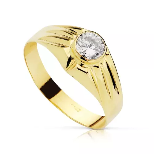 18K SOLITARIO ORO AMARILLO HUECO CON CIRCONITA EN BOCEL DE 5 MM 2