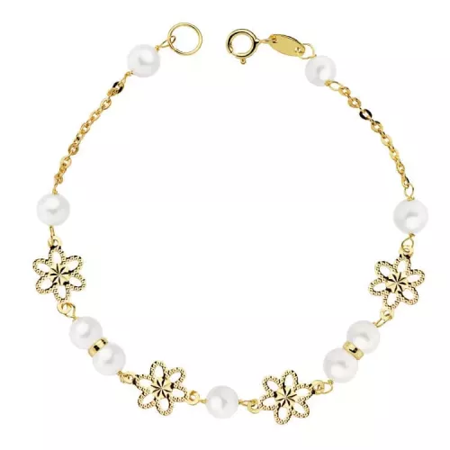 18K PULSERA ORO AMARILLO COMUNION PERLA 5.5 MM 18CM 1