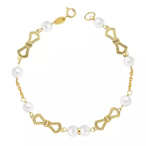 18K PULSERA ORO AMARILLO COMUNION PERLA 5.5 MM 17.50CM 1