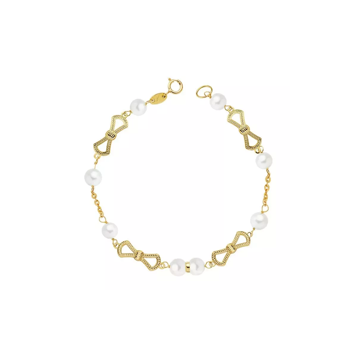 18K PULSERA ORO AMARILLO COMUNION PERLA 5.5 MM 17.50CM 1