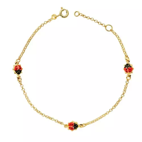 18K PULSERA ORO AMARILLO MARIQUITAS ESMALTE 17.50CM 2
